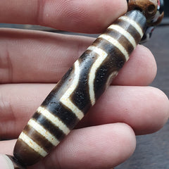 Vintage Himalayan Tibetan 2 Eye Dzi Bead Amulet with Skull and Football Shape