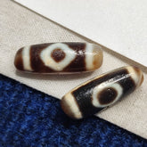 Lot 2 Powerful Diamond, Circle Eyes Antique Tibetan Agate Dzi Bead Amulet 128