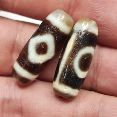 Lot 2 Powerful Diamond, Circle Eyes Antique Tibetan Agate Dzi Bead Amulet 128