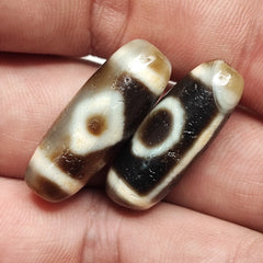 Lot 2 Powerful Diamond, Circle Eyes Antique Tibetan Agate Dzi Bead Amulet 128