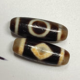 Lot 2 Powerful Diamond, Circle Eyes Antique Tibetan Agate Dzi Bead Amulet 125