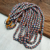 Vintage Venetian Style African Blue Red Glass Chevron Beads Long Strand