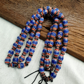 Vintage BLUE Chevron Beads Venetian African Beads Long Strand