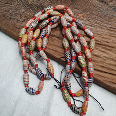 Vintage Fancy Feather and venetian 6mm Whiteheart Beads 18x9.5MM- 24" Necklace