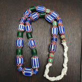 Vintage Venetian Style Trade Blue green Glass Chevron Beads Long necklace