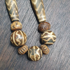 Asian Burmese Old Pumtek Stone beads Long necklace Unique patterns