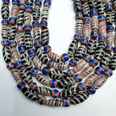 Venetian Style Feather pattern and blue chevron beads beaded Necklace