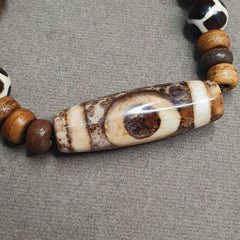 Tibetan Eyes Agate Dzi Bead Amulet with carving beads Necklace