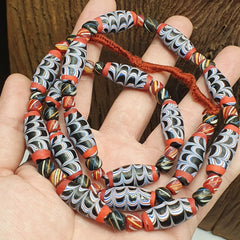 Venetian Inspired Millefiori Black Fancy FEATHER glass beads