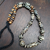 Vintage Black and White Pumtek Pyu Burmese Beads Long Necklace