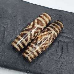 Lot 2 Antique PUMTEK PYU BEAD Rare patterns with SILKY PATINA PBD-4