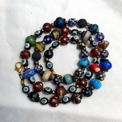 Vintage Beads Collection Skunk, Evil eye, Blown Glass Beaded Necklace