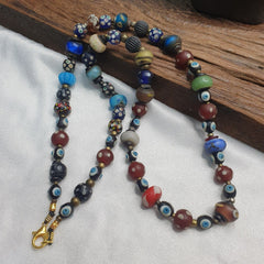 Vintage Beads Collection Skunk, Evil eye, Blown Glass Beaded Necklace