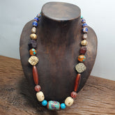 Vintage African beads Chevron Glass, Pumtek, Agate And Nepal pendant Necklace