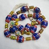 Vintage Venetian Style Blue Chevron beads Necklace #CH-2