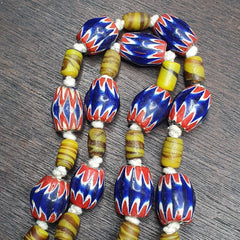 Vintage Blue Chevron Glass beads Necklace Strand
