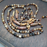Powerful Spiritual 108 Agate Prayer Beads with Tibetan DZI Beads Buddhist Rosary