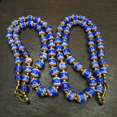 Vintage Blue Chevron Venetian Style Multilayers Glass Beads Necklace CHR-1