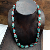 Vintage Eyes Pattern Venetian Whiteheart 6mm Glass Beads Strand Necklace