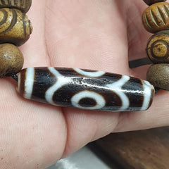 Powerful Tibetan old Eyes Agate amulet with carving Yak Bone Beads Necklace