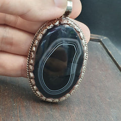 Tibetan Vintage Natural Black and White Agate Pendant