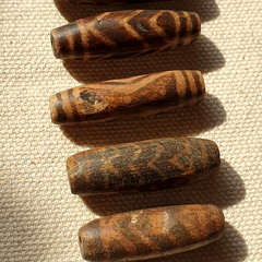 Lot 6 Asian Burmese Antique Pumtek petrified Wood Stone beads