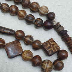 Rare Antique Old PUMTEK BEADS Necklace Palmwood Great Patterns