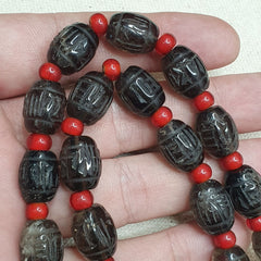 Tibetan antique Carving Smoky Quartz & venetian whiteheart Beads Mala Necklace