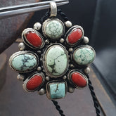 VINTAGE Tibetan Turquoise, Coral Glass Pendant