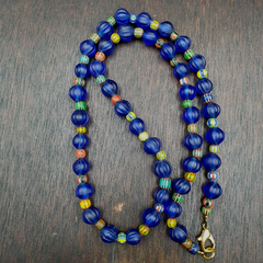 BEAUTIFUL OLD 5mm Chevron & 9 mm cobalt Blue GLASS Vintage BEADS Strand