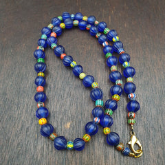 BEAUTIFUL OLD 5mm Chevron & 9 mm cobalt Blue GLASS Vintage BEADS Strand