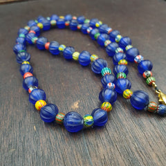 BEAUTIFUL OLD 5mm Chevron & 9 mm cobalt Blue GLASS Vintage BEADS Strand