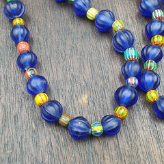 BEAUTIFUL OLD 5mm Chevron & 9 mm cobalt Blue GLASS Vintage BEADS Strand