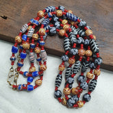 Vintage Fancy Feather Whiteheart Glass Venetian Style Beads Necklace #MX-1