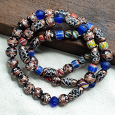 Vintage Fancy Feather Wedding cake Glass Venetian Style Beads Necklace #MX-2