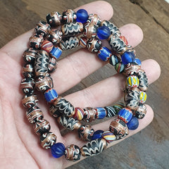 Vintage Fancy Feather Wedding cake Glass Venetian Style Beads Necklace #MX-2