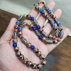 Vintage Fancy Feather Wedding cake Glass Venetian Style Beads Necklace #MX-2