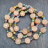 Vintage Yellow Carving Aventurine stone and venetian Chevron Beads Mala Necklace