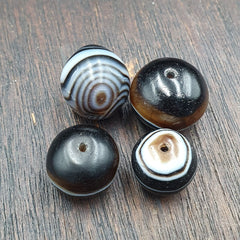 Lot 4 Ancient Antique INDO Himalayan Eye Beads Soleimani Banded Agate Beads