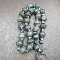 Lot 20 Antique Carving Decorated Stone Beads Strand From Swat Valley 14-16mm