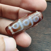 Himalayan Tibetan Carnelian 9 Falling Eyes Red Agate Dzi Amulet Bead C17