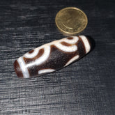 Tibetan Old Agate Dzi Bead " Unique Eyes Pattern " Amulet Pendant