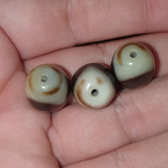 Lot 3 Beads Indo Tibetan Tiger Teeth Zigzag Pattern Agate Dzi Amulet Beads