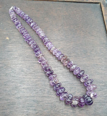 Vintage Amethyst Carving Gemstone Melon Shape Beads Necklaces