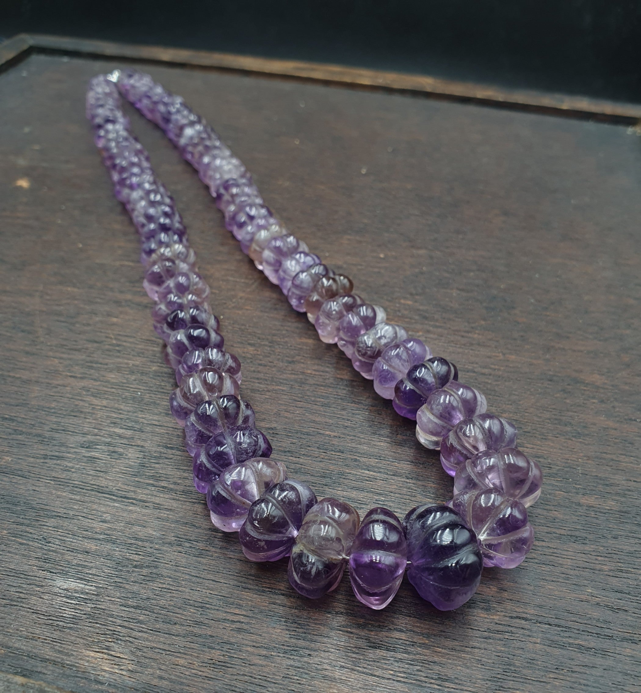 Vintage Amethyst Carving Gemstone Melon Shape Beads Necklaces