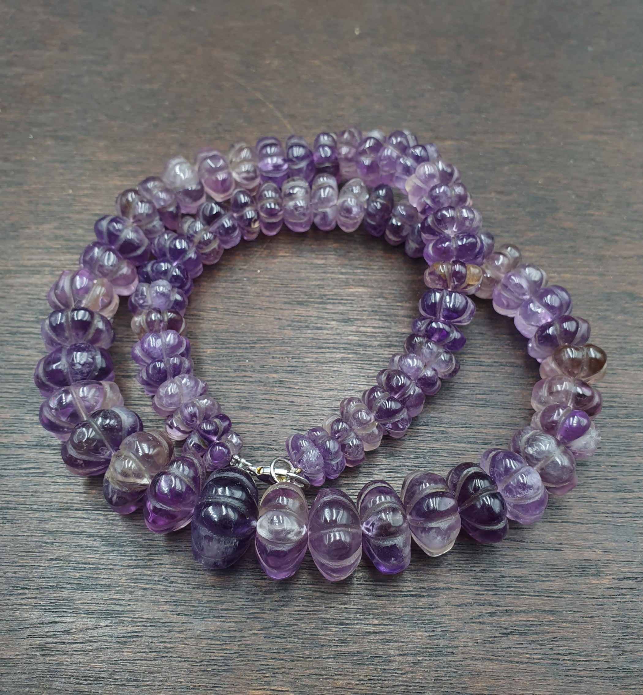 Vintage Amethyst Carving Gemstone Melon Shape Beads Necklaces