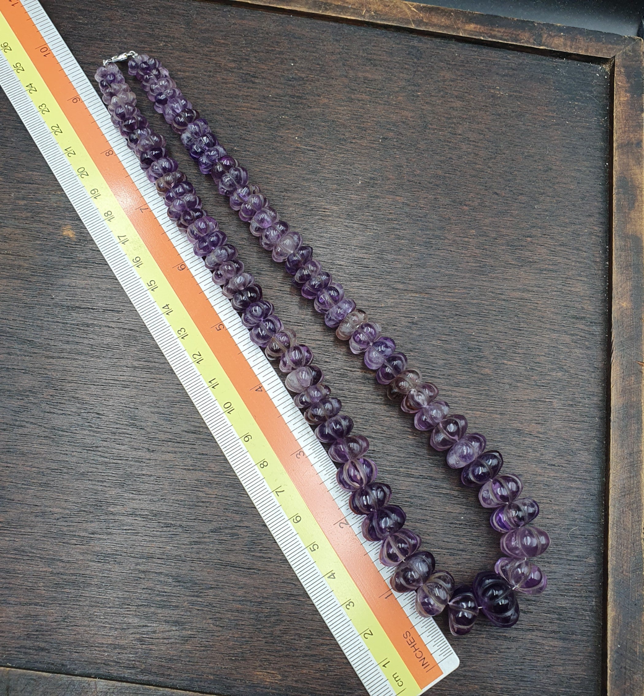 Vintage Amethyst Carving Gemstone Melon Shape Beads Necklaces