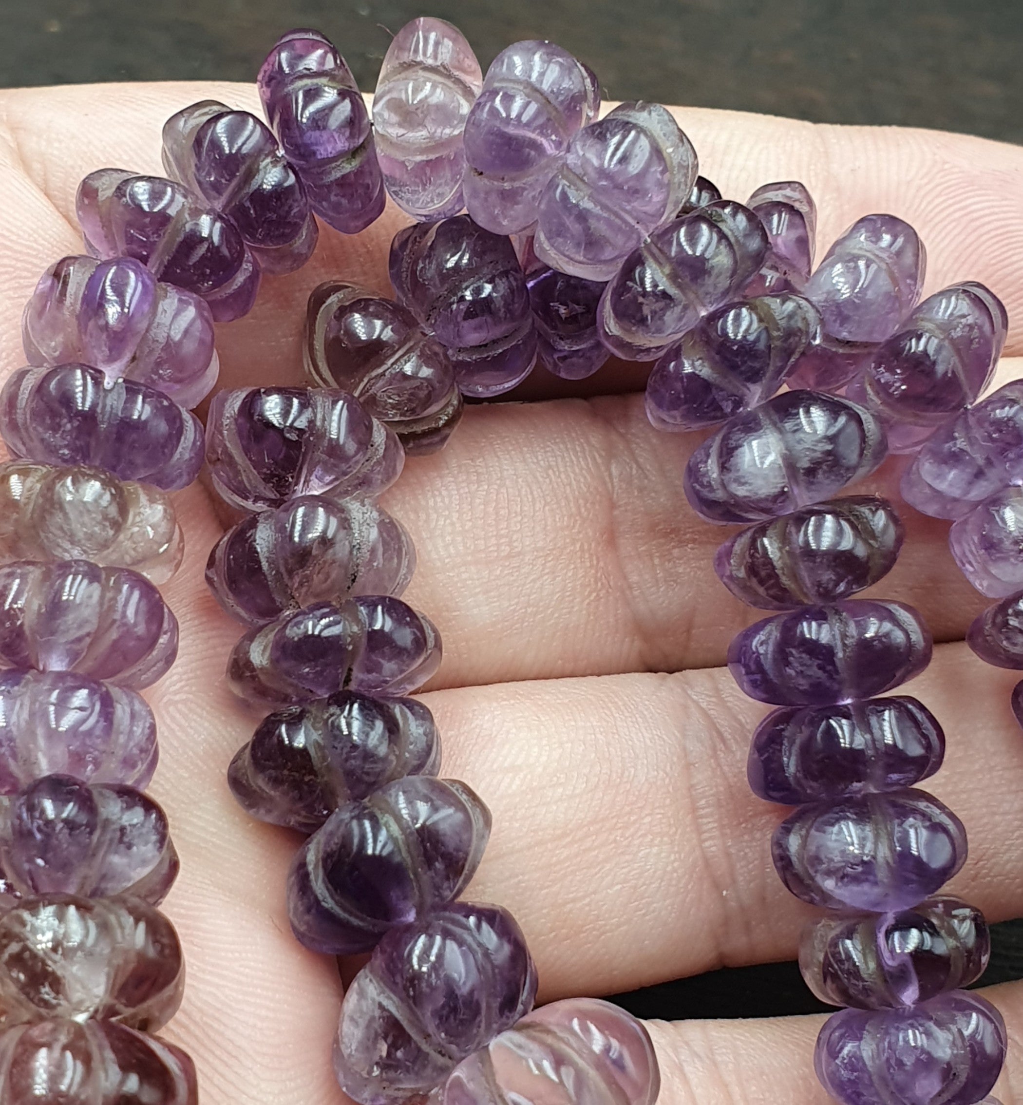 Vintage Amethyst Carving Gemstone Melon Shape Beads Necklaces