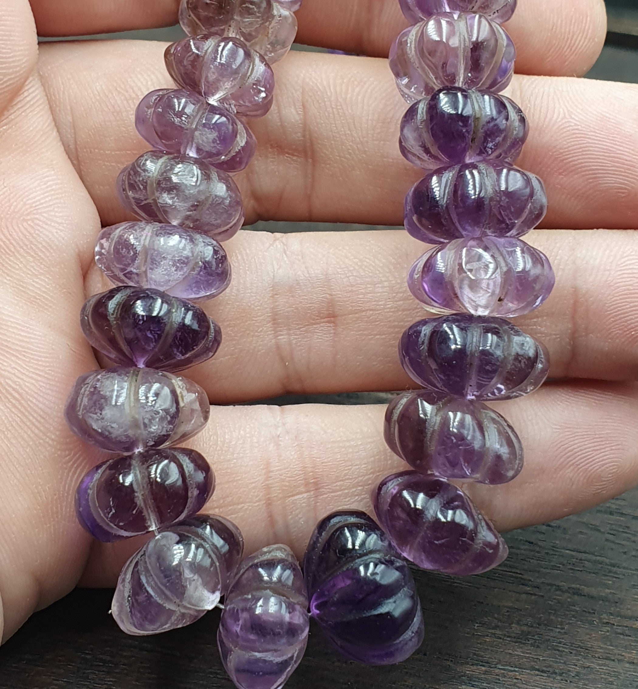 Vintage Amethyst Carving Gemstone Melon Shape Beads Necklaces