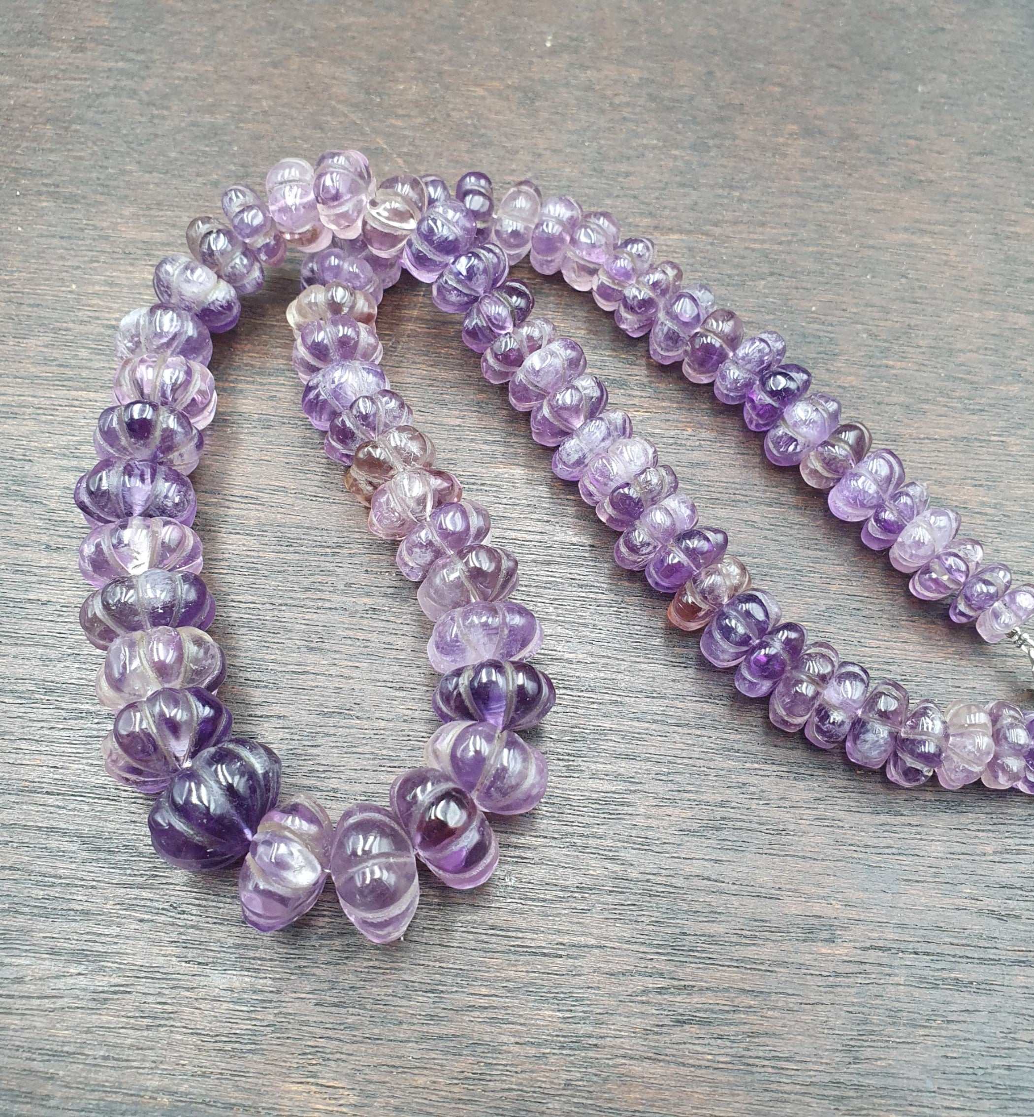 Vintage Amethyst Carving Gemstone Melon Shape Beads Necklaces